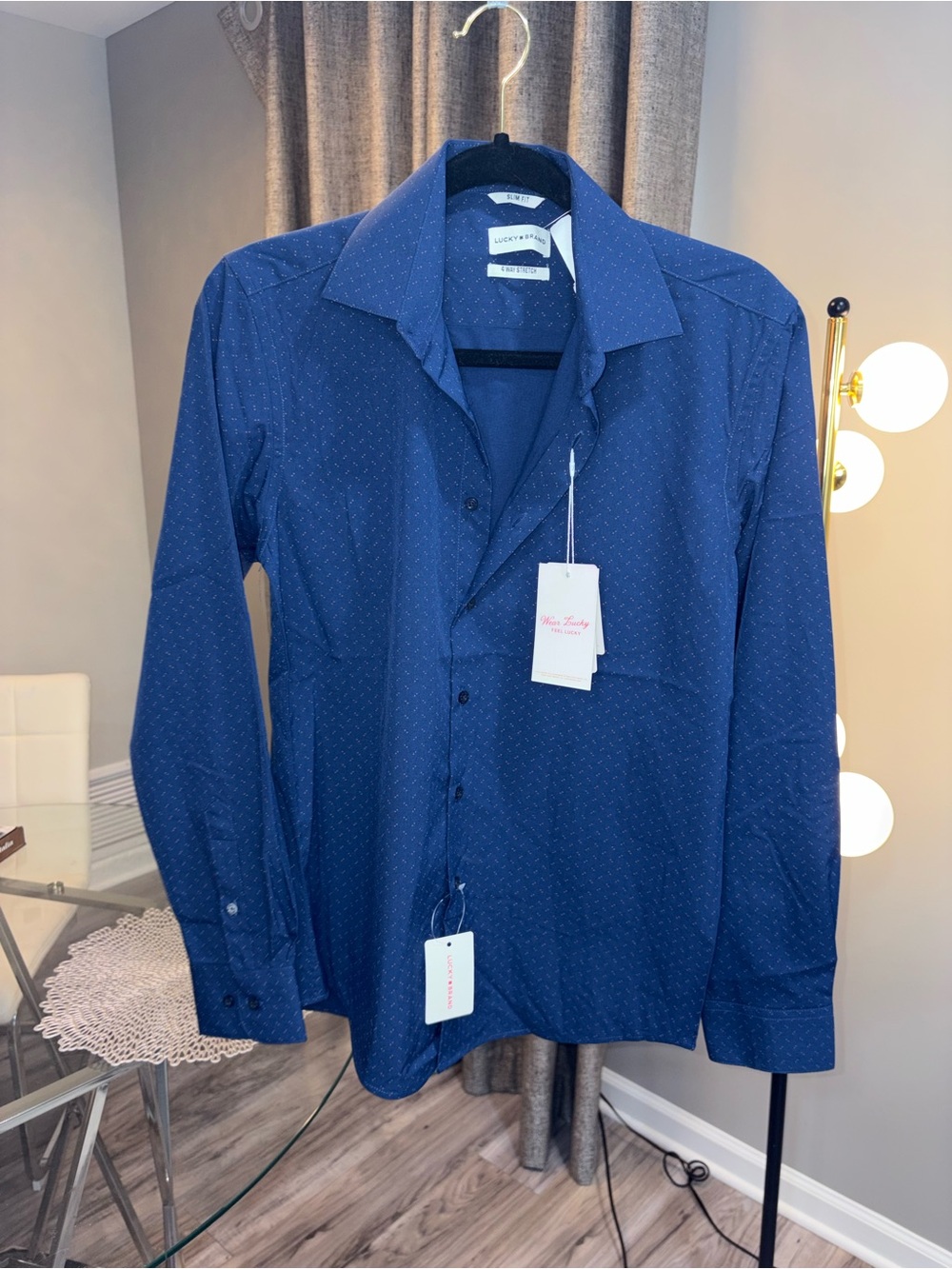 Lucky Brand Men's Dark Blue Microdot Dress Shirt